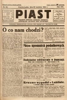 Piast : tygodnik polityczny, społeczny, oświatowy, poświęcony sprawom ludu polskiego. 1934, nr 23