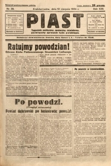 Piast : tygodnik polityczny, społeczny, oświatowy, poświęcony sprawom ludu polskiego. 1934, nr 39