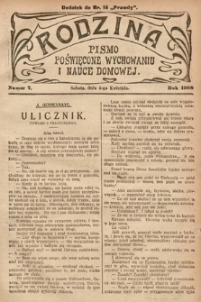 Rodzina : pismo poświęcone wychowaniu i nauce domowej. 1908, nr 7