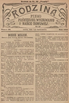 Rodzina : pismo poświęcone wychowaniu i nauce domowej. 1910, nr 20