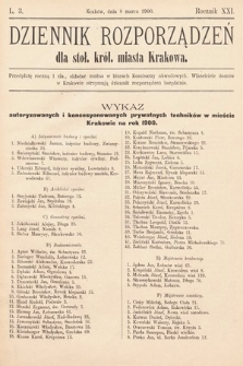 Dziennik Rozporządzeń dla Stoł. Król. Miasta Krakowa. 1900, L. 3