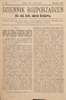 Dziennik Rozporządzeń dla Stoł. Król. Miasta Krakowa. 1900, L. 12