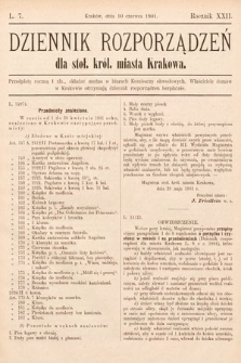 Dziennik Rozporządzeń dla Stoł. Król. Miasta Krakowa. 1901, L. 7