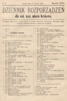 Dziennik Rozporządzeń dla Stoł. Król. Miasta Krakowa. 1905, L. 9