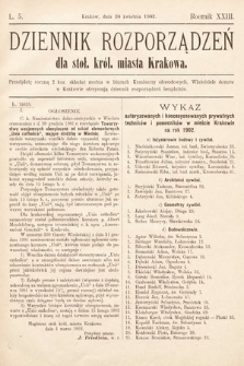 Dziennik Rozporządzeń dla Stoł. Król. Miasta Krakowa. 1902, L. 5