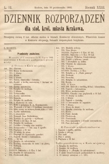 Dziennik Rozporządzeń dla Stoł. Król. Miasta Krakowa. 1902, L. 12