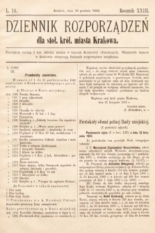 Dziennik Rozporządzeń dla Stoł. Król. Miasta Krakowa. 1902, L. 14