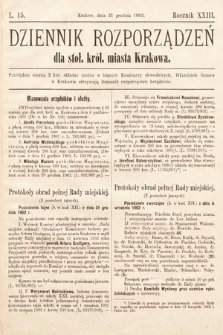 Dziennik Rozporządzeń dla Stoł. Król. Miasta Krakowa. 1902, L. 15