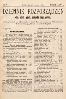 Dziennik Rozporządzeń dla Stoł. Król. Miasta Krakowa. 1915, nr 9