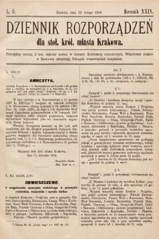 Dziennik Rozporządzeń dla Stoł. Król. Miasta Krakowa. 1908, L. 2