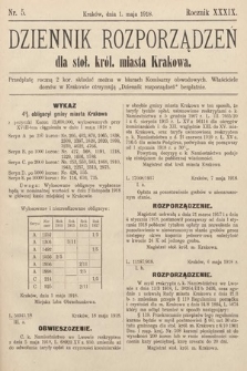 Dziennik Rozporządzeń dla Stoł. Król. Miasta Krakowa. 1918, nr 5