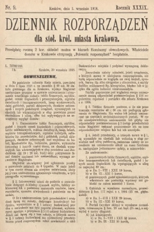 Dziennik Rozporządzeń dla Stoł. Król. Miasta Krakowa. 1918, nr 9
