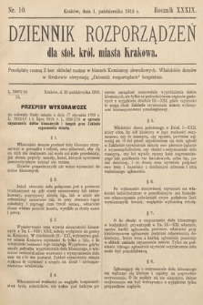 Dziennik Rozporządzeń dla Stoł. Król. Miasta Krakowa. 1918, nr 10