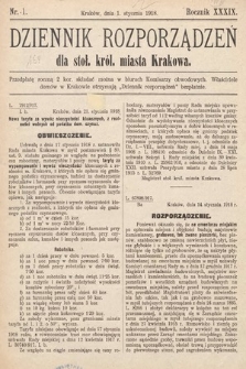 Dziennik Rozporządzeń dla Stoł. Król. Miasta Krakowa. 1918, nr 1