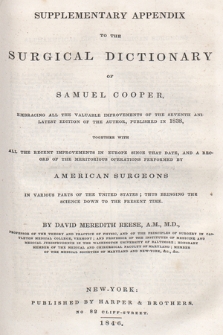 Supplementary appendix to the Surgical dictionary of Samuel Cooper