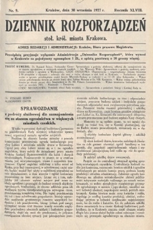 Dziennik Rozporządzeń dla Stoł. Król. Miasta Krakowa. 1927, nr 9