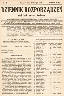 Dziennik Rozporządzeń Stoł. Król. Miasta Krakowa. 1926, nr 2