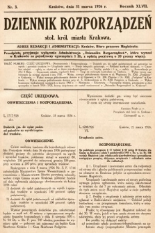 Dziennik Rozporządzeń Stoł. Król. Miasta Krakowa. 1926, nr 3