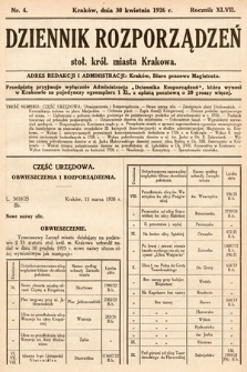 Dziennik Rozporządzeń Stoł. Król. Miasta Krakowa. 1926, nr 4