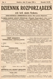 Dziennik Rozporządzeń Stoł. Król. Miasta Krakowa. 1926, nr 5