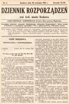 Dziennik Rozporządzeń Stoł. Król. Miasta Krakowa. 1926, nr 9