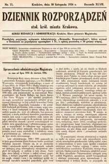 Dziennik Rozporządzeń Stoł. Król. Miasta Krakowa. 1926, nr 11