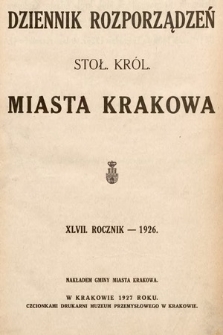 Dziennik Rozporządzeń Stoł. Król. Miasta Krakowa. 1926 [całość]