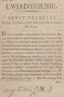 Dziennik Rządowy Wolnego Miasta Krakowa i Jego Okręgu. 1817, Senat Rządzący