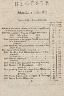Dziennik Rządowy Wolnego Miasta Krakowa i Jego Okręgu. 1817, Regestr Dziennika