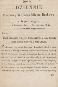 Dziennik Rządowy Wolnego Miasta Krakowa i Jego Okręgu. 1817, nr 2