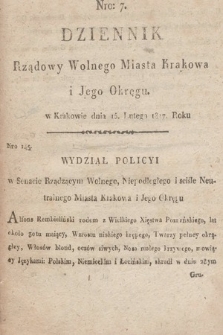 Dziennik Rządowy Wolnego Miasta Krakowa i Jego Okręgu. 1817, nr 7