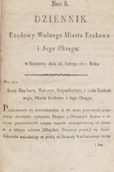 Dziennik Rządowy Wolnego Miasta Krakowa i Jego Okręgu. 1817, nr 8