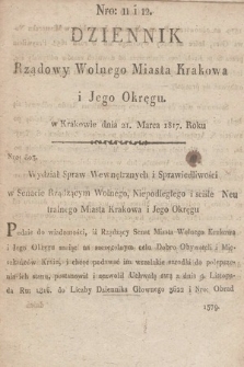 Dziennik Rządowy Wolnego Miasta Krakowa i Jego Okręgu. 1817, nr 11-12