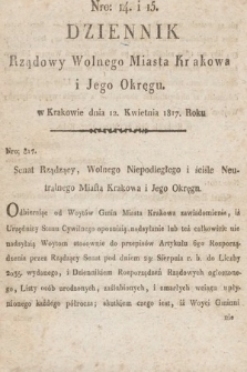 Dziennik Rządowy Wolnego Miasta Krakowa i Jego Okręgu. 1817, nr 14-15
