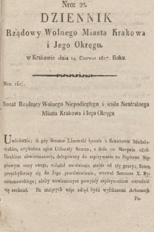 Dziennik Rządowy Wolnego Miasta Krakowa i Jego Okręgu. 1817, nr 22