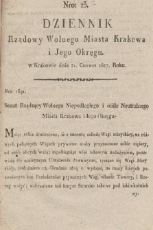 Dziennik Rządowy Wolnego Miasta Krakowa i Jego Okręgu. 1817, nr 23