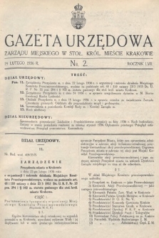 Gazeta Urzędowa Zarządu Miejskiego w Stoł. Król. Mieście Krakowie. 1936, nr 2
