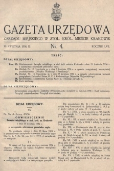 Gazeta Urzędowa Zarządu Miejskiego w Stoł. Król. Mieście Krakowie. 1936, nr 4