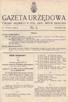 Gazeta Urzędowa Zarządu Miejskiego w Stoł. Król. Mieście Krakowie. 1936, nr 6