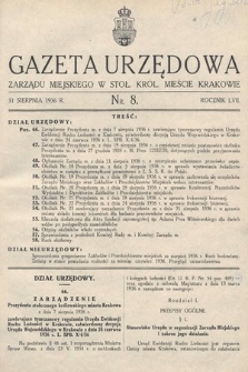 Gazeta Urzędowa Zarządu Miejskiego w Stoł. Król. Mieście Krakowie. 1936, nr 8