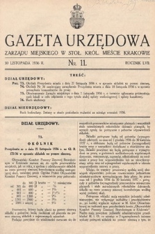 Gazeta Urzędowa Zarządu Miejskiego w Stoł. Król. Mieście Krakowie. 1936, nr 11