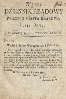 Dziennik Rządowy Wolnego Miasta Krakowa i Jego Okręgu. 1824, nr 21