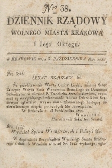Dziennik Rządowy Wolnego Miasta Krakowa i Jego Okręgu. 1824, nr 38