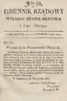 Dziennik Rządowy Wolnego Miasta Krakowa i Jego Okręgu. 1824, nr 39