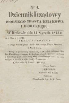 Dziennik Rządowy Wolnego Miasta Krakowa i Jego Okręgu. 1843, nr 4