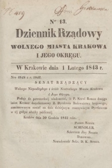 Dziennik Rządowy Wolnego Miasta Krakowa i Jego Okręgu. 1843, nr 13