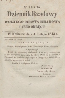 Dziennik Rządowy Wolnego Miasta Krakowa i Jego Okręgu. 1843, nr 14-15
