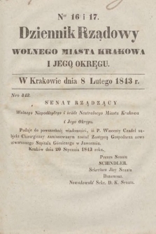 Dziennik Rządowy Wolnego Miasta Krakowa i Jego Okręgu. 1843, nr 16-17