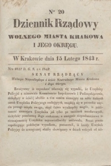 Dziennik Rządowy Wolnego Miasta Krakowa i Jego Okręgu. 1843, nr 20