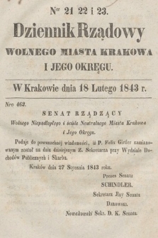Dziennik Rządowy Wolnego Miasta Krakowa i Jego Okręgu. 1843, nr 21-23